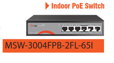 سوئیچ شبکه POE برند مکسرون مدل MSW-3004FPB-2FL-65I