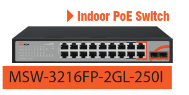 سوئیچ شبکه POE برند مکسرون مدل MSW-3216FP-2GL-250I